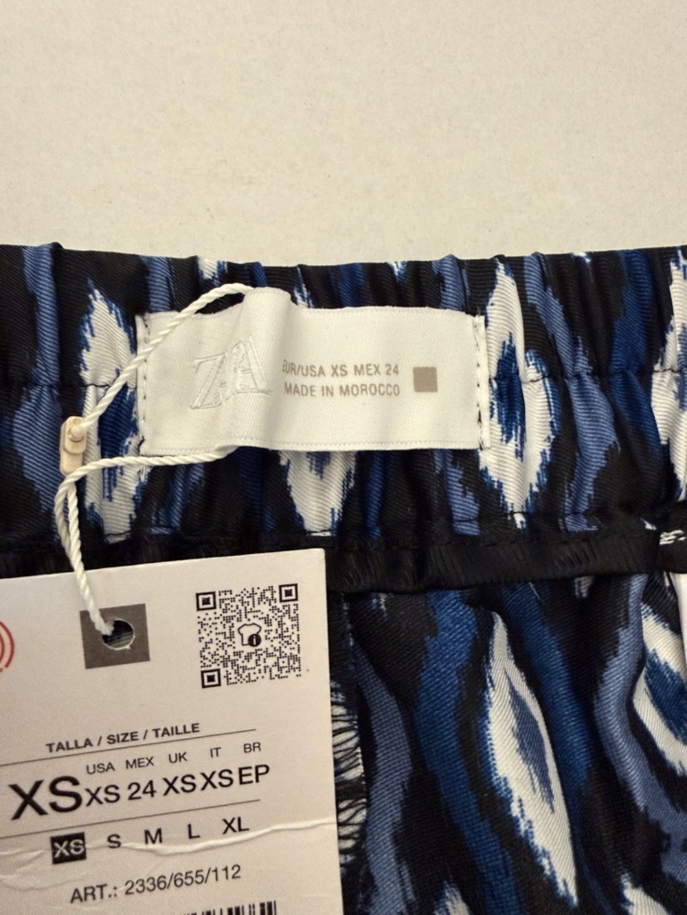Zara Navy Blue and White Geometric Wide Leg Pants - Picture 7 of 10